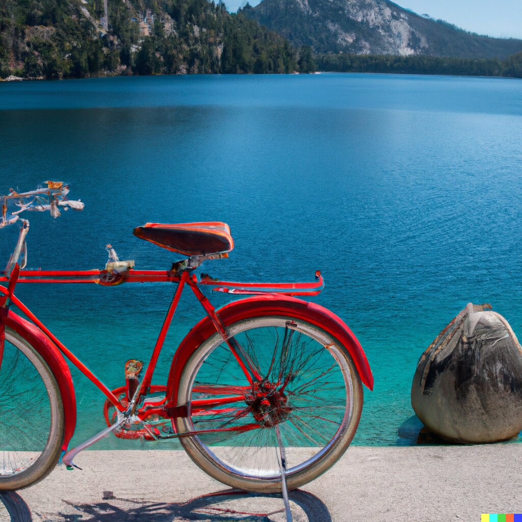 Red Bike in Front of Bay Dalle Art AI Generated Art Etsy