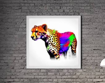Modern Cheetah PRINTABLE ART Cheetah Print Download Cheetah Poster Wild Life Gift Animals Wall Decor Animal Painting Colorful