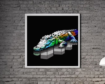 Cocodrilo moderno ARTE IMPRIMIBLE Cocodrilo Imprimir Descargar Cartel de Cocodrilo Vida Salvaje Regalo Animales Decoración de Pared Animal Pintura Colorida