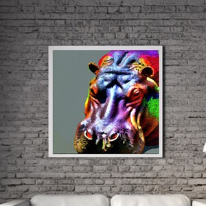 Moderne Nilpferd DRUCKBARE KUNST Hippo Print Download Nilpferd Poster Wild Life Geschenk Tiere Wand Dekor Tier Malerei Bunt