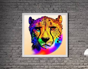 Modern Cheetah PRINTABLE ART Cheetah Print Download Cheetah Poster Wild Life Gift Animals Wall Decor Animal Painting Colorful