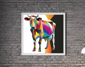 Modern Cow PRINTABLE ART Cow Print Download Cow Poster Farm Life Gift Animals Wall Decor Animal Painting Colorful