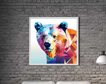 Orso moderno ARTE STAMPABILE Orso Stampa Scarica Orso Poster Vita selvaggia Regalo Animali Decorazione murale Pittura animale colorato