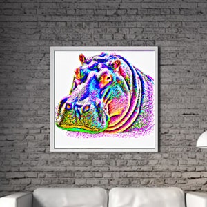 Moderne Nilpferd DRUCKBARE KUNST Hippo Print Download Nilpferd Poster Wild Life Geschenk Tiere Wand Dekor Tier Malerei Bunt