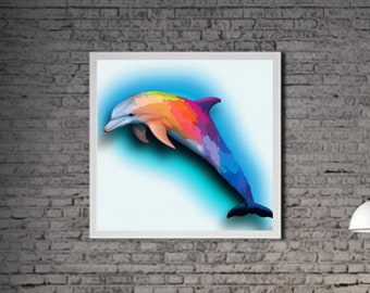 Modern Dolphin PRINTABLE ART Dolphin Print Download Dolphin Poster Sea Life Gift Animals Wall Decor Animal Painting Colorful