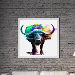 Modern Buffalo PRINTABLE ART Buffalo Print Download Buffalo Poster Wild Life Gift Animals Wall Decor Animal Painting Colorful