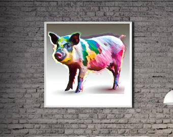 Modern Pig PRINTABLE ART Pig Print Download Pig Poster Wild Life Gift Animals Wall Decor Animal Painting Colorful