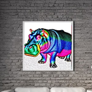 Moderne Nilpferd DRUCKBARE KUNST Hippo Print Download Nilpferd Poster Wild Life Geschenk Tiere Wand Dekor Tier Malerei Bunt