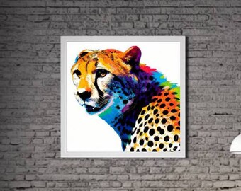 Modern Cheetah PRINTABLE ART Cheetah Print Download Cheetah Poster Wild Life Gift Animals Wall Decor Animal Painting Colorful