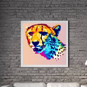 Modern Cheetah PRINTABLE ART Cheetah Print Download Cheetah Poster Wild Life Gift Animals Wall Decor Animal Painting Colorful