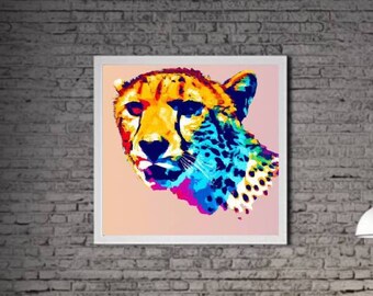 Modern Cheetah PRINTABLE ART Cheetah Print Download Cheetah Poster Wild Life Gift Animals Wall Decor Animal Painting Colorful