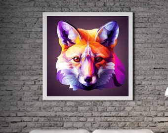 Modern Fox PRINTABLE ART Fox Print Download Fox Poster Wild Life Gift Animals Wall Decor Animal Painting Colorful