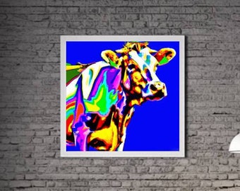 Modern Cow PRINTABLE ART Cow Print Download Cow Poster Farm Life Gift Animals Wall Decor Animal Painting Colorful