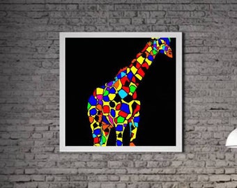 Modern Giraffe PRINTABLE ART Giraffe Print Download Giraffe Poster Wild Life Gift Animals Wall Decor Animal Painting Colorful