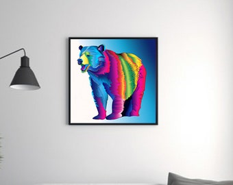 Orso moderno ARTE STAMPABILE Orso Stampa Scarica Orso Poster Vita selvaggia Regalo Animali Decorazione murale Pittura animale colorato