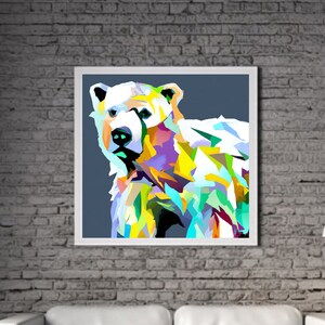 Modern Polar Bear PRINTABLE ART Polar Bear Print Download Polar Bear Poster Wild Life Gift Animals Wall Decor Animal Painting Colorful