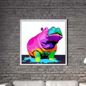 Moderne Nilpferd DRUCKBARE KUNST Hippo Print Download Nilpferd Poster Wild Life Geschenk Tiere Wand Dekor Tier Malerei Bunt