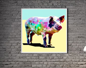 Modern Pig PRINTABLE ART Pig Print Download Pig Poster Wild Life Gift Animals Wall Decor Animal Painting Colorful