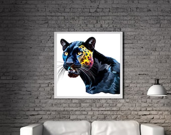 Modern Panther PRINTABLE ART Panther Print Download Panther Poster Wild Life Gift Animals Wall Decor Animal Painting Colorful