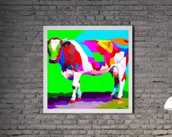 Modern Cow PRINTABLE ART Cow Print Download Cow Poster Farm Life Gift Animals Wall Decor Animal Painting Colorful