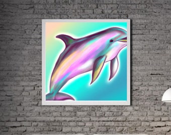 Modern Dolphin PRINTABLE ART Dolphin Print Download Dolphin Poster Sea Life Gift Animals Wall Decor Animal Painting Colorful