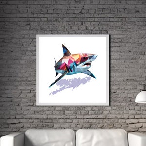 Moderne Hai DRUCKBARE KUNST Hai Print Download Hai Poster Wild Life Geschenk Tiere Wand-Dekor Tier Malerei Bunt