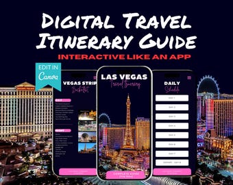 Travel Itinerary Template, Mobile Travel Planner, Editable Vegas Travel Guide, Traveling Guide Editable in Canva