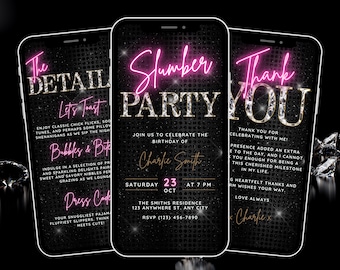 Slumber Party Invitation, Digital Pajama Party Birthday Invitation, Girls Night Sleepover Invite, Editable Evite, Itinerary, Thank You eCard