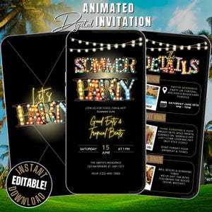 Sommerparty-Einladung Digitaler Download, Tropischer Grillpool laden ein bearbeitbares Backyard Bash Evite, Hallo Sommer-Kick-Off-Party-Einladungsvorlage