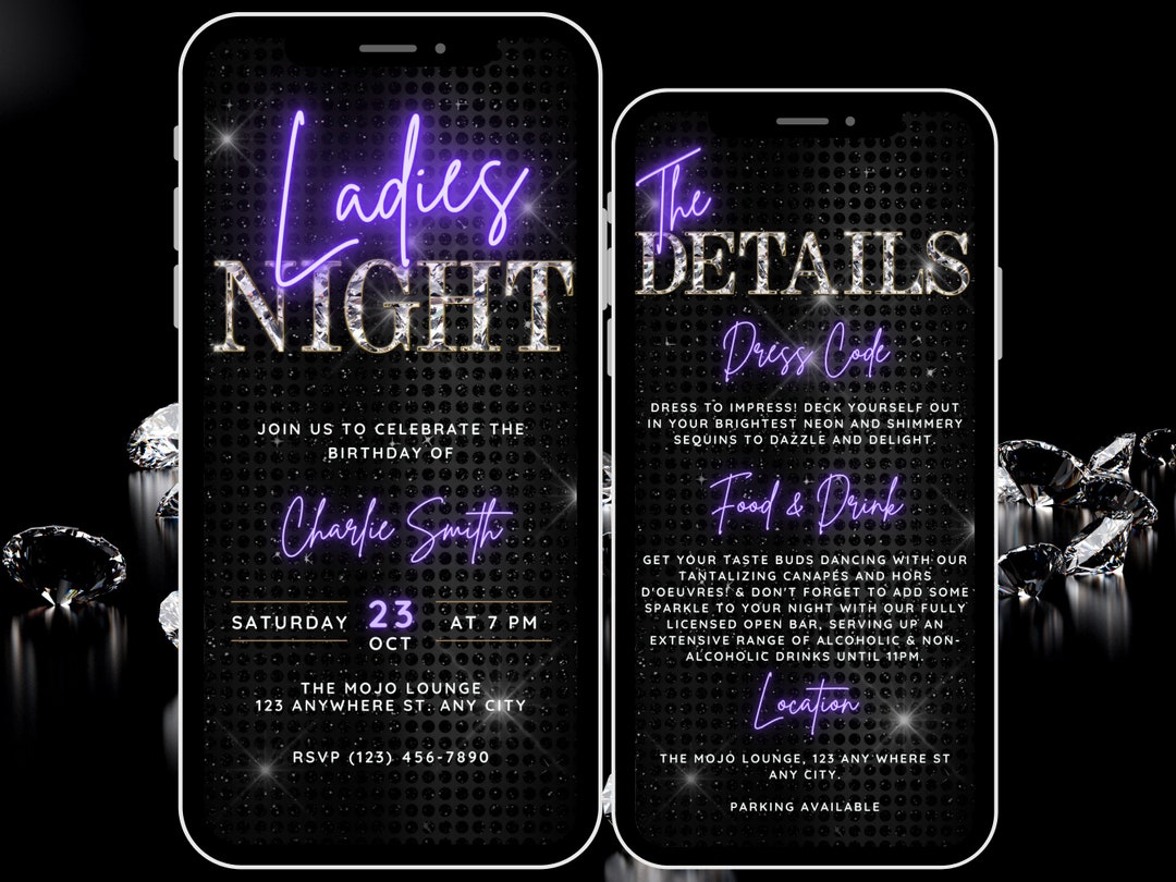 Glam Ladies Night Out Digital Invitation & Itinerary, Fun Birthday ...