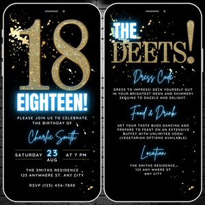 Girls 18th Birthday Invite Digital 18 Birthday Invitation Flyer, Self Edit Neon 18th Bday Bash, 18th Evite, Teenager Invitations Blue