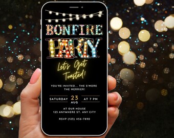 Bonfire Party Invite Bonfire Invitation for Adults / Kids, Outdoor Cookout Chill n Grill Backyard BBQ Invite Text Backyard Party Phone Evite