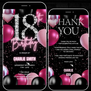 Girls 18th Birthday Video Invitation, Diamond Animated Invite, Digital blush pink 18th Birthday Party invite, Girls 18 diamond party Evite
