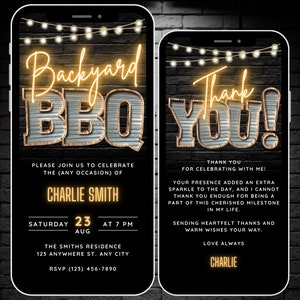 Digital Grill & Chill Backyard BBQ Party Invitation Template, Birthday BBQ Invite for Phone, Animated Summer Cookout Evite, Thank You eCard