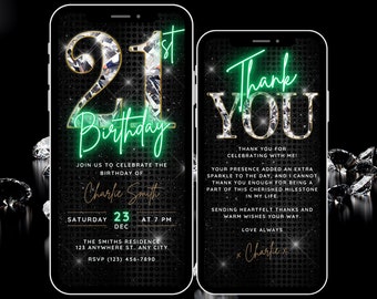 Animierte 21. Geburtstag Einladung für Frauen, Diamant Video Einladung, 21. Geburtstag Invite Digital Template, Girl Invite & Thank You eCard