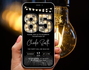 85th Birthday Party Invitation for Men, Invite for Adults, Electronic Invitation for Him, Marquee Number Invite, Digital Invitation, Evite