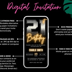 Mens 21st Birthday Invitation Template Download, 21st Birthday Invite for Him, Rustic Retro 21 Discrete Simple Digital Editable Mobile Evite image 5