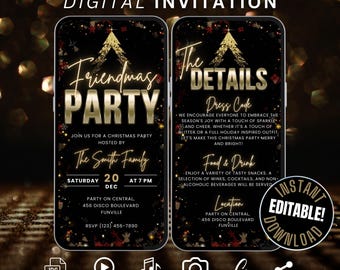 Digital Friendsmas Christmas Party Invitation Itinerary Template, Christmas Party Invite, Friends Christmas Cocktail Evite Xmas Invite Phone