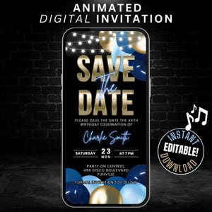 Modello di invito digitale Save The Date, invito animato Save The Date per qualsiasi occasione, festa di compleanno, festa di commiato, baby shower e altro ancora