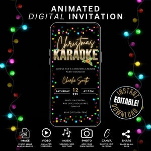 Friendsmas Christmas Karaoke Party Invite Template, Editable Holiday Karaoke Night Invitation, Family Xmas Karaoke Flyer Evite