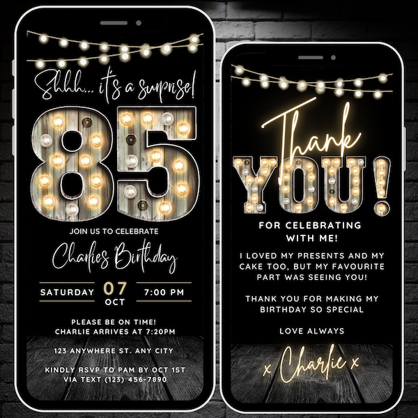 Surprise 85th Birthday Invitation for Men 85 Invite for Adults Phone Invitation Rustic Shhh Its a Surprise Invite Digital Invite for Him Man