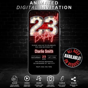 23 Geburtstagseinladung Vorlage Download für Männer, 23 Geburtstag einladen, lustige rote 23 Party digitale Evite moderne Ecard bearbeitbar einladen