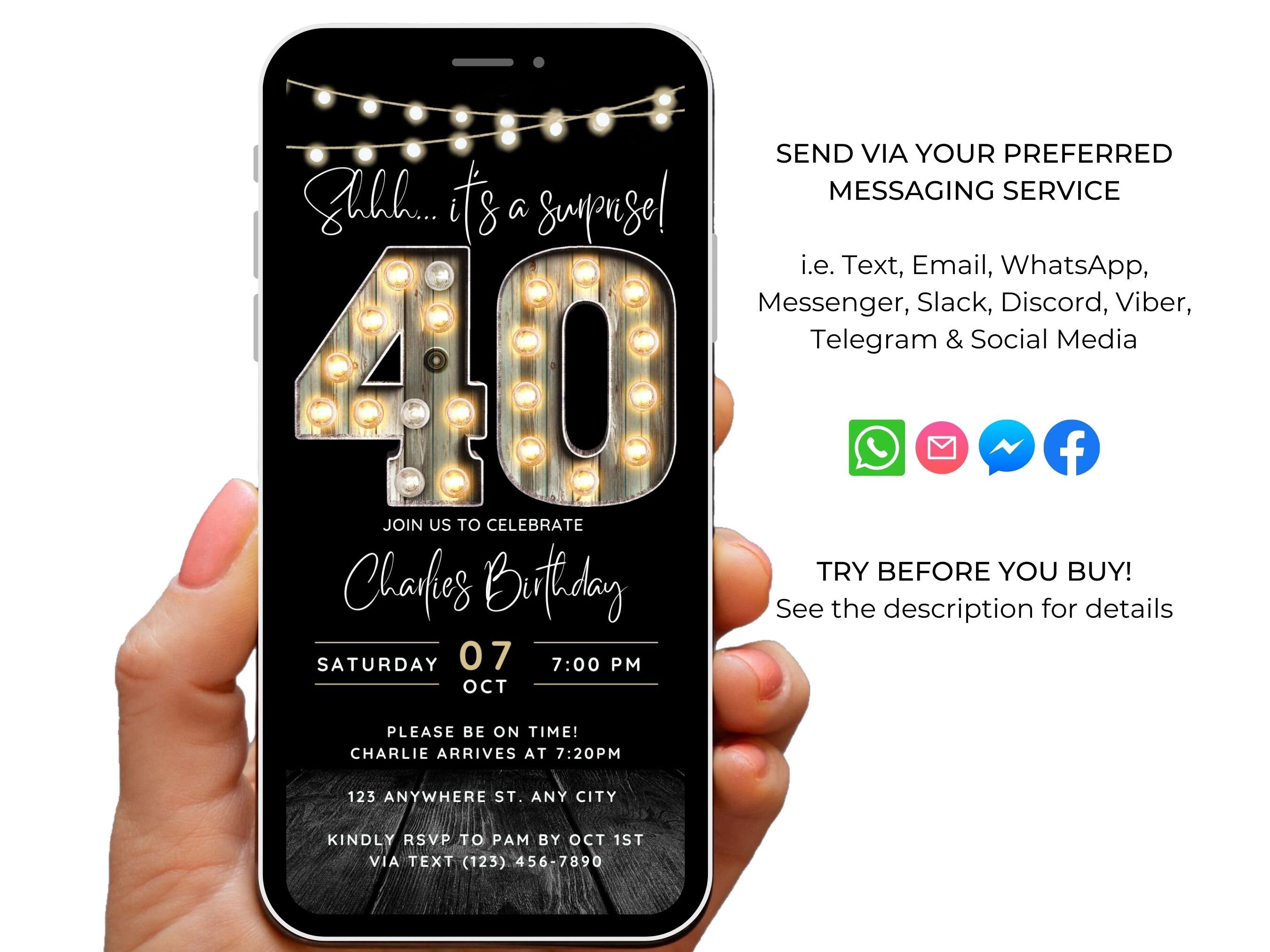Surprise 40th Birthday Invitation for Men Forty Invite for Etsy