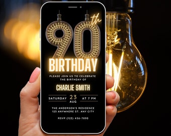 Bearbeitbare 90er Jahre Geburtstagseinladung für Ihn, 90er Jahre Geburtstag einladen Mann, Retro einladen Erwachsene Kerl, Steampunk Einzigartige Einladung Telefon Digitale Vorlage