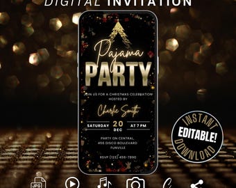 Christmas Pajama Party Invitation Template, Editable Xmas Holiday Pajama Party Invite, Digital Christmas Slumber Party Sleepover Flyer DIY