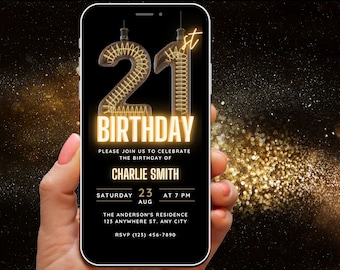 21st Birthday Invitation Template for Men, Digital 21st Birthday Invite for Him, Editable Phone Invitation Evite, Retro Party e Invite