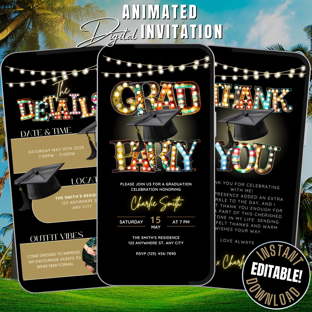 Digital Graduation Party Invitation Itinerary Template & Thank You Card ...