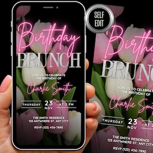 Tulpen-Geburtstags-Brunch-Einladung, animierte Blumen-Geburtstags-Brunch-Digitaleinladung, Lets Brunch, Tee-Party, Nachmittagstee, High Tea Einladung