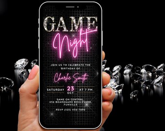 Digital Game Night Invitation Adults, Girls Game Night Party Invite, Pink & Black Birthday Game Night Invite, Glam Game Night Flyer Evite
