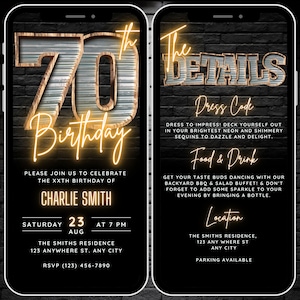 Invitación digital de 70 cumpleaños para hombres, 70 tarjetas electrónicas de invitación digital, invitación rústica a fiesta de barbacoa de setenta para él, plantilla de invitación editable de 70
